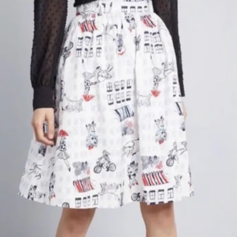 ModCloth Dog Umbrella Graphic City Skirt Sz M - Picture 3 of 11